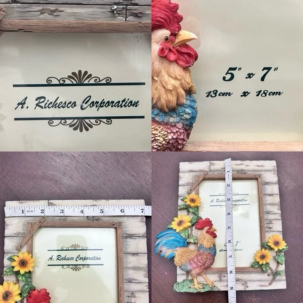 VTG A. Richesco Corporation Rooster Sunflower Resin 3D 5x7 Photo Frame Farmhouse